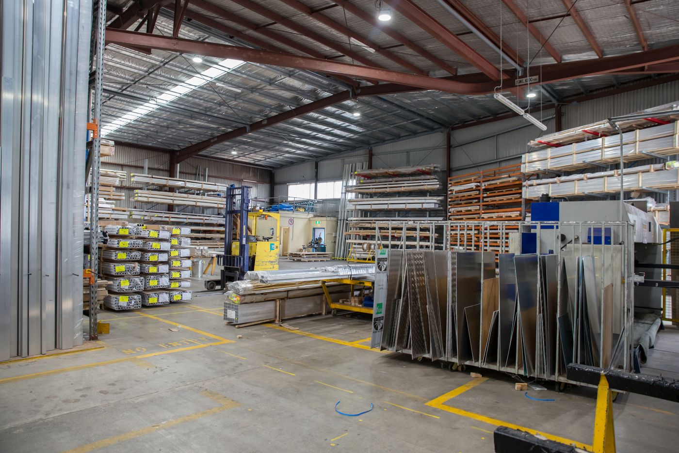 Steel sections stacked at a supply yard